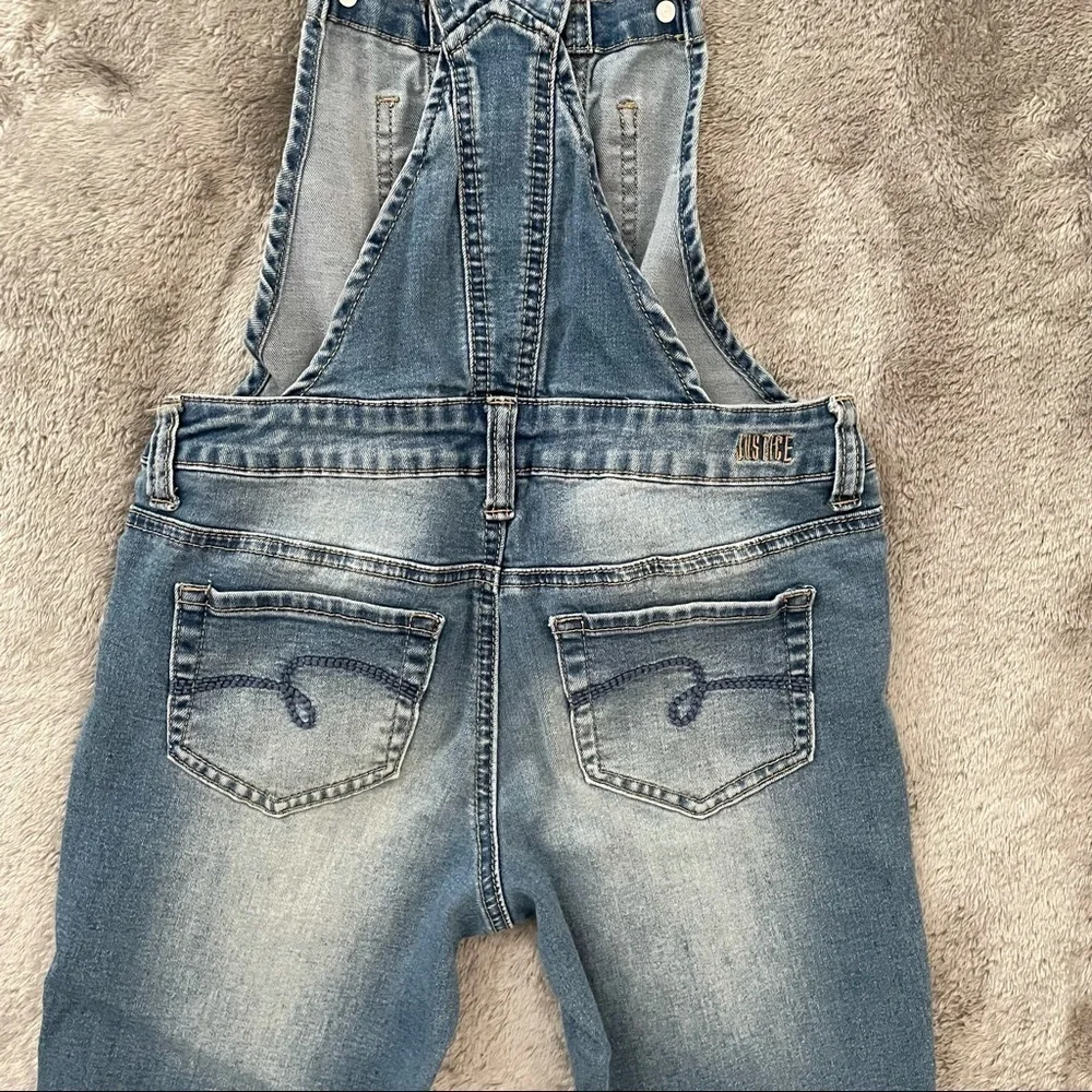 Justice Distressed Ripped Super Skinny Overall Pants Lace Pocket Girl’s Size 12